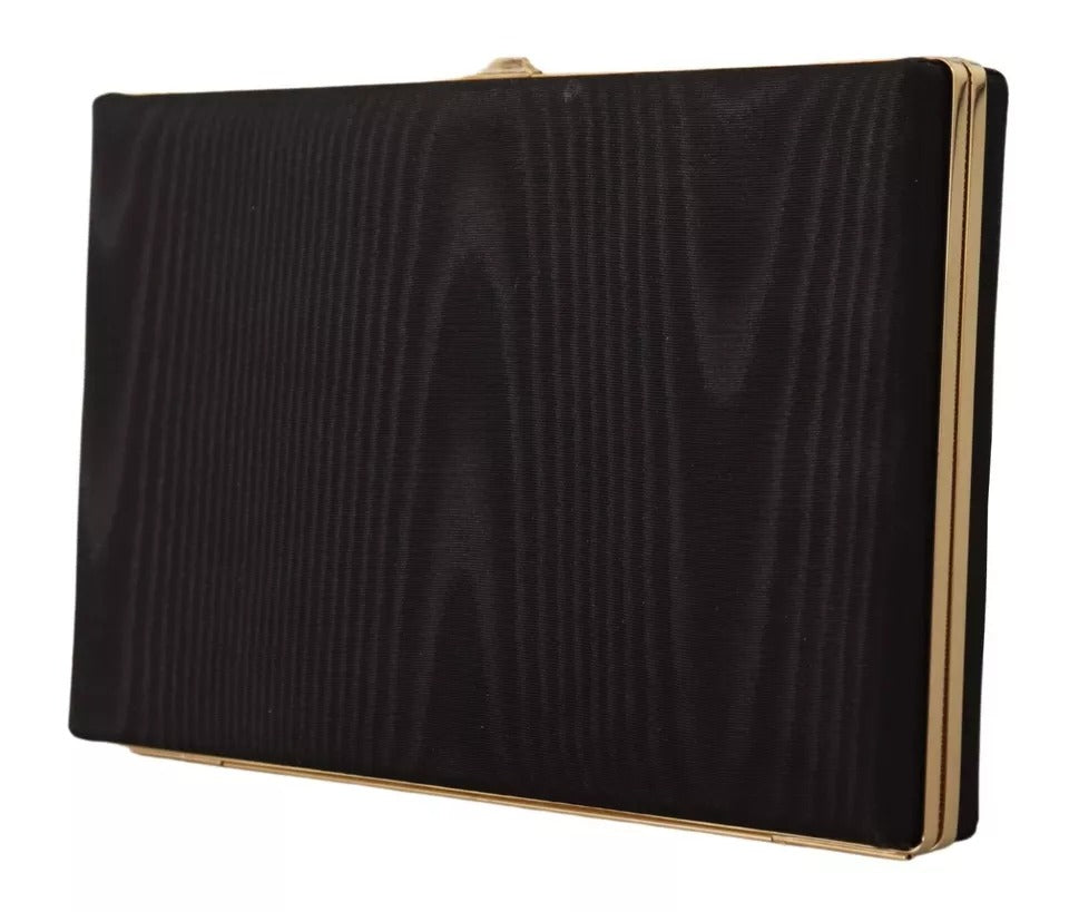 Dolce & Gabbana Black Silk Gold Frame Clutch Evening Party Handbag